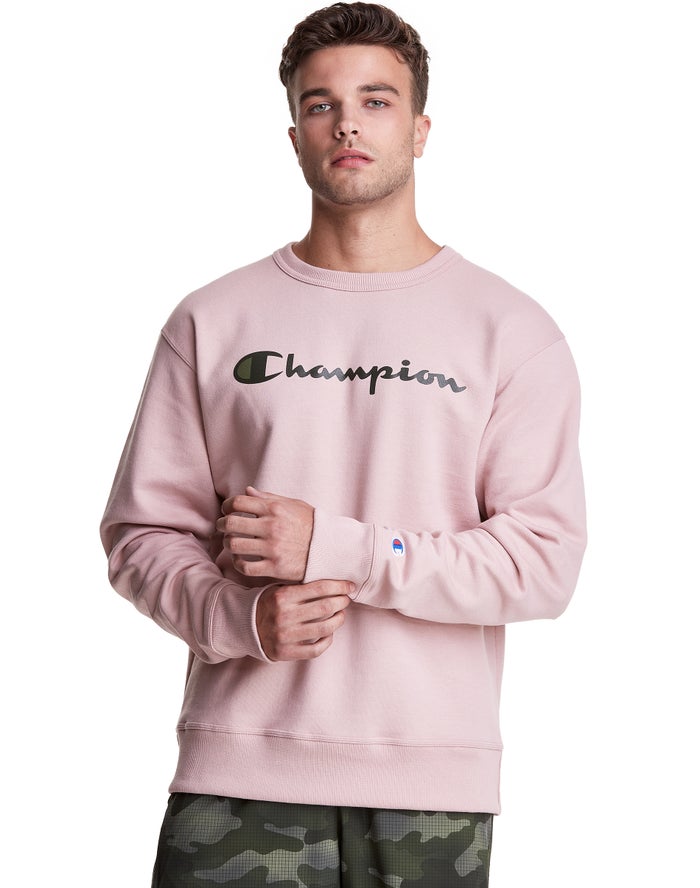 Champion Sweatshirt Heren - Roze - Powerblend Fleece Crew Script Logo ( 678352-CEU )